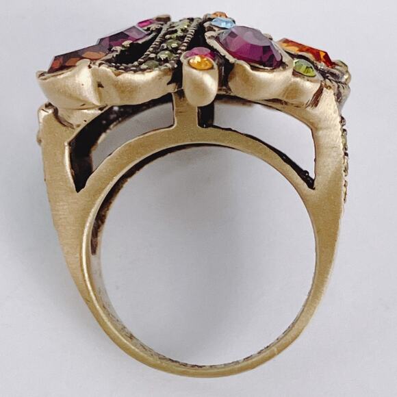 Signed Heidi Daus Swarovski Crystal Colorful Gold Tone Cocktail Ring Size 6.75 - Picture 7 of 10